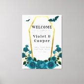 ティール(緑がかった色)金ゴールド棺フローラ結婚のウェルカムサイン キャンバスプリント (正面)