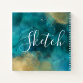 ティール（緑がかった色）金ゴールド水の色スクリプトあなたの名前Sketchbook ノートブック (裏面)
