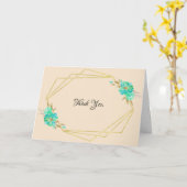 ティール（緑がかった色）金ゴールド水カラーフローラジオメトリックタン カード (黄色い花)