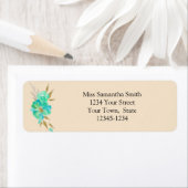 ティール（緑がかった色）金ゴールド水カラーフローラタン差出人住所 ラベル (インサイチュ)