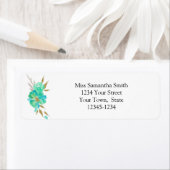 ティール（緑がかった色）金ゴールド水カラーフローラホワイト差出人住所 ラベル (インサイチュ)