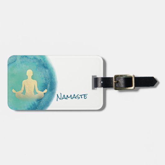 ティール（緑がかった色）金ゴールド水カラーYOGA瞑想インストラクター ラゲッジタグ (正面横)