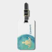 ティール（緑がかった色）金ゴールド水カラーYOGA瞑想インストラクター ラゲッジタグ (正面縦)