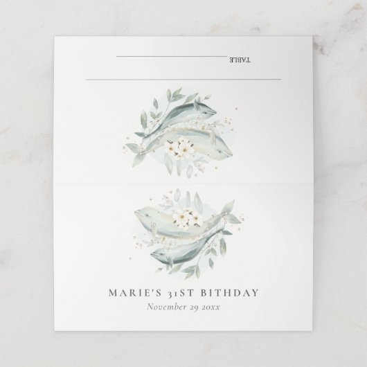 ティール（緑がかった色）金ゴールド水中フローラフィッシュ任意の年齢誕生日 プレイスカード (外部開封)