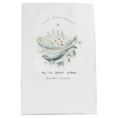 ティール（緑がかった色）金ゴールド水中フローラフィッシュ任意の年齢誕生日 ミディアムペーパーバッグ (正面)