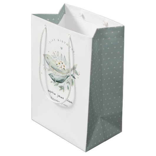 ティール(緑がかった色)金ゴールド水中フローラフィッシュ任意の年齢誕生日 ミディアムペーパーバッグ (裏面アングル)