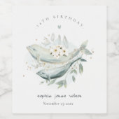 ティール(緑がかった色)金ゴールド水中フローラフィッシュ任意の年齢誕生日 ワインラベル (シングルラベル)