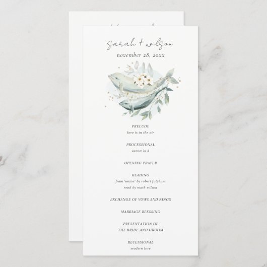 ティール(緑がかった色)金ゴールド水中フローラ魚類結婚式 プログラム (正面/裏面)