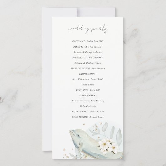 ティール(緑がかった色)金ゴールド水中フローラ魚類結婚式 プログラム (裏面)