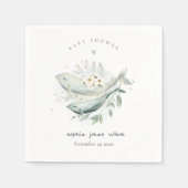 ティール（緑がかった色）金ゴールド水中フローラ鯨魚ベビーシャワー スタンダードカクテルナプキン (正面)