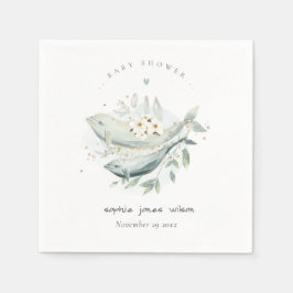 ティール（緑がかった色）金ゴールド水中フローラ鯨魚ベビーシャワー スタンダードカクテルナプキン