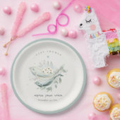 ティール(緑がかった色)金ゴールド水中フローラ鯨魚ベビーシャワー ペーパープレート (パーティー)