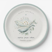 ティール(緑がかった色)金ゴールド水中フローラ鯨魚ベビーシャワー ペーパープレート (正面)