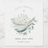 ティール(緑がかった色)金ゴールド水中フローラ鯨魚ベビーシャワー ワインラベル (シングルラベル)