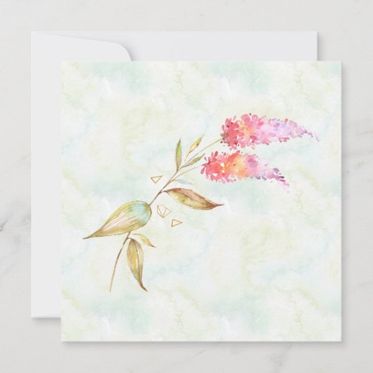 ～ティール（緑がかった色）金ゴールド水彩エレガントフローラ結婚 招待状 (裏面)