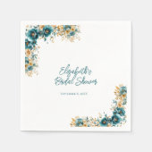 ティール(緑がかった色)金ゴールド水彩フローラブライダルシャワー スタンダードカクテルナプキン (正面)