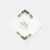 ティール(緑がかった色)金ゴールド水彩フローラブライダルシャワー スタンダードカクテルナプキン (角)