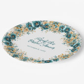 ティール(緑がかった色)金ゴールド水彩フローラブライダルシャワー ペーパープレート (アングル)