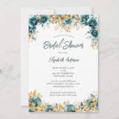 ティール（緑がかった色）金ゴールド水彩フローラブライダルシャワー 招待状 (正面)