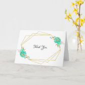 ティール（緑がかった色）金ゴールド水彩フローラ幾何学感謝 カード