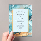 ティール(緑がかった色)金ゴールド水色アルコールイモダンンク結婚ズ アクリル招待状 (インサイチュ (ポータブル))
