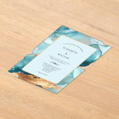 ティール(緑がかった色)金ゴールド水色アルコールイモダンンク結婚ズ アクリル招待状 (レイダウン)