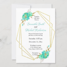 ティール（緑がかった色）金ゴールド水色フローラ幾何ドット