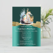 ティール(緑がかった色)金ゴールド海馬きらめく虹色航海の 招待状 (スタンド正面)