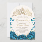 ティール(緑がかった色)金ゴールド王室のクラウンフローラキンセアニェラ 招待状 (正面)