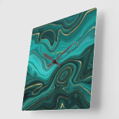 ティール(緑がかった色)金ゴールド瑪瑙パーソナライズされた スクエア壁時計 (傾斜)