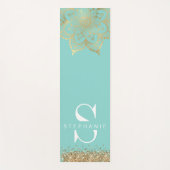 ティール（緑がかった色）金ゴールド禅曼荼羅モノグラカスタムム ヨガマット (正面)