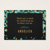 ティール(緑がかった色)金ゴールド紙吹雪ブラック誕生日ありがとう (裏面)