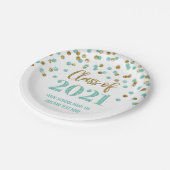 ティール（緑がかった色）金ゴールド紙吹雪卒業2021 ペーパープレート (アングル)