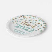 ティール(緑がかった色)金ゴールド紙吹雪卒業2022年 ペーパープレート (アングル)