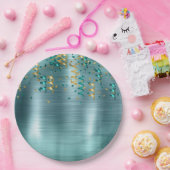 ティール（緑がかった色）金ゴールド紙吹雪誕生日 ペーパープレート (パーティー)