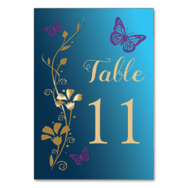 ティール（緑がかった色）金ゴールド紫フローラ蝶テーブル番号 テーブルナンバー