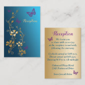 ティール(緑がかった色)金ゴールド紫フローラ蝶結婚の挿入 エンクロージャーカード (正面/裏面)