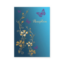 ティール（緑がかった色）金ゴールド紫フローラ蝶結婚の挿入