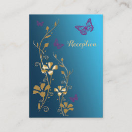 ティール（緑がかった色）金ゴールド紫フローラ蝶結婚の挿入 エンクロージャーカード