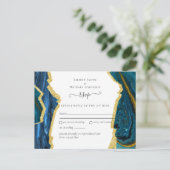 ティール(緑がかった色)金ゴールド結婚AGATE ポストカード (スタンド正面)