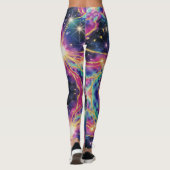 ティール（緑がかった色）金ゴールド背景深い銀河系 レギンス (裏面)