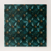 ティール（緑がかった色）金ゴールド花柄 ジグソーパズル (横)