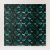 ティール（緑がかった色）金ゴールド花柄 ジグソーパズル (縦)