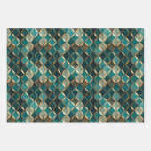 ティール(緑がかった色)金ゴールド花柄 ラッピングペーパーシート (正面2)