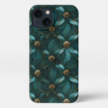 ティール（緑がかった色）金ゴールド花柄