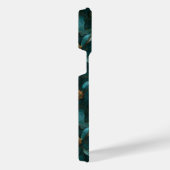 ティール（緑がかった色）金ゴールド花柄 iPhoneケース (右側面)