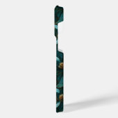 ティール（緑がかった色）金ゴールド花柄 iPhoneケース (左側面)