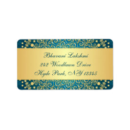 ティール（緑がかった色）、金ゴールド複雑な巻物差出人住所ラベル ラベル