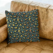 ティール(緑がかった色)金ゴールド金属箔グラムヒョウの毛先 クッション