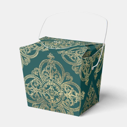 ティール（緑がかった色）金ゴールド鉄工柄 フェイバーボックス (正面サイド)